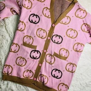 Pink and Brown Patterned Women's Sweater